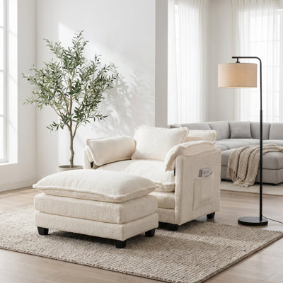 Canapé-lit simple surdimensionné avec repose-pieds et rembourrage profond - siège large avec accoudoirs épais enveloppés dans un tissu texturé doux