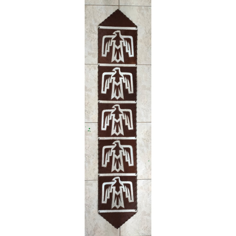Tan Thunderbird Cowhide Table Runner, 96" L x 12" D, Brown/White