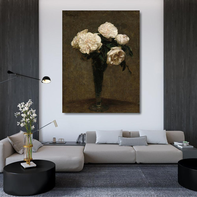 "Roses dans un vase" par Henri Fantin-Latour - Art mural sur toile tendue avec châssis, H 48 po x l 33 po