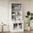 White Modern 83.4" Tall Bookcase With 2 Tempered Glass Doors, 1 Drawer, Adjustable Shelf And - Oxidation Drawer Hardware Solid Wood, Board Rectangle 3 Open Shelves For Bedroom Organization Wood-766990247