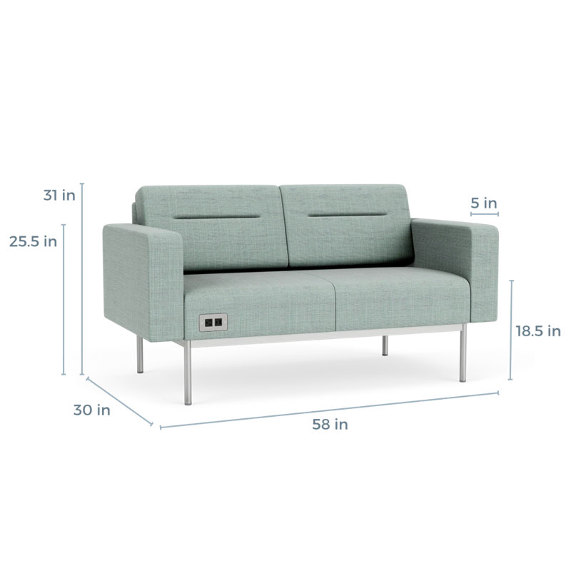Causeuse de réception Darsey, Chambray écume de mer, Avec alimentation, Argent argent