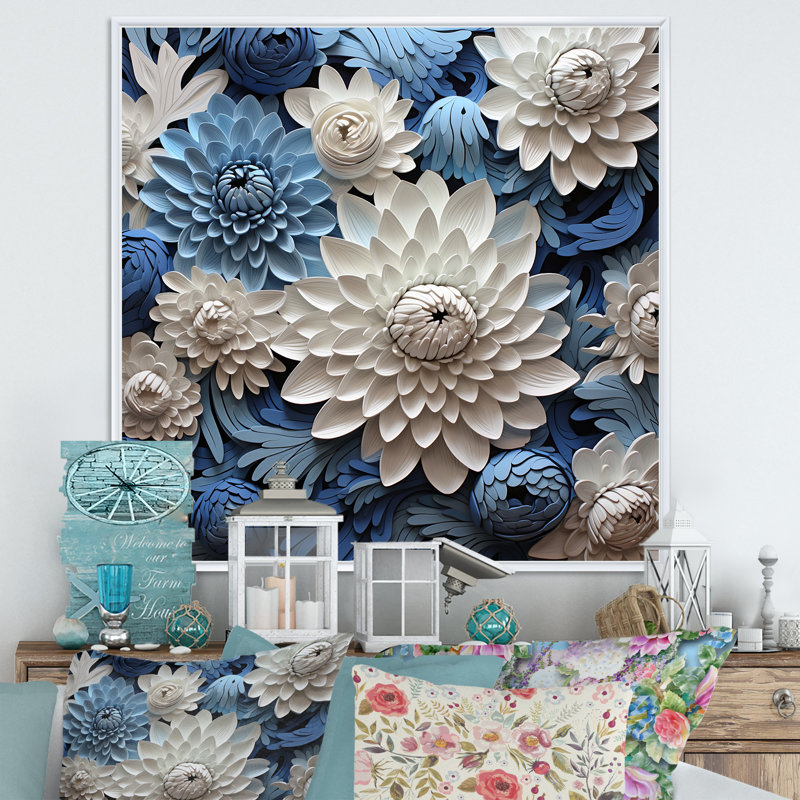 «Graceful Mums», reproduction de peinture sur toile II, H 16 po x l 16 po x P 1 po, Cadre flottant blanc