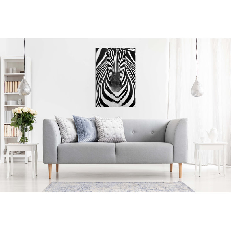 Black and White Zebra Close up Artistic 1 Piece Wrapped Canvas Wall Art, 31cm H x 20cm W