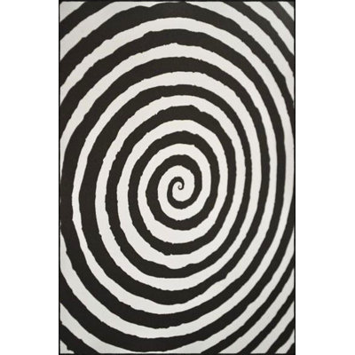 Black Round Wavy Infinity Themed Decorative Washable Rug