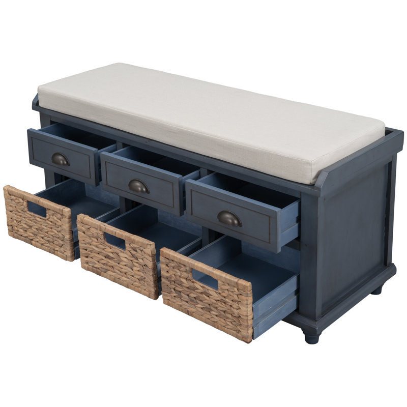 Colleen Upholstered Storage Bench, Navy Blue
