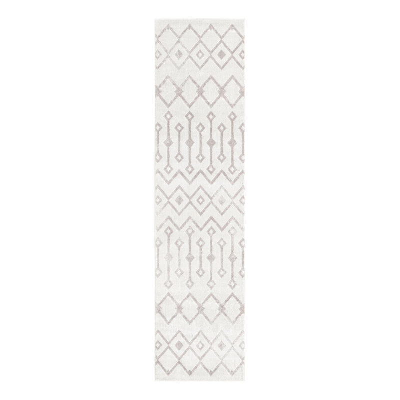 Tapis géométrique blanc / gris Junius, Tapis de couloir 2 pi 7 po x 12 pi