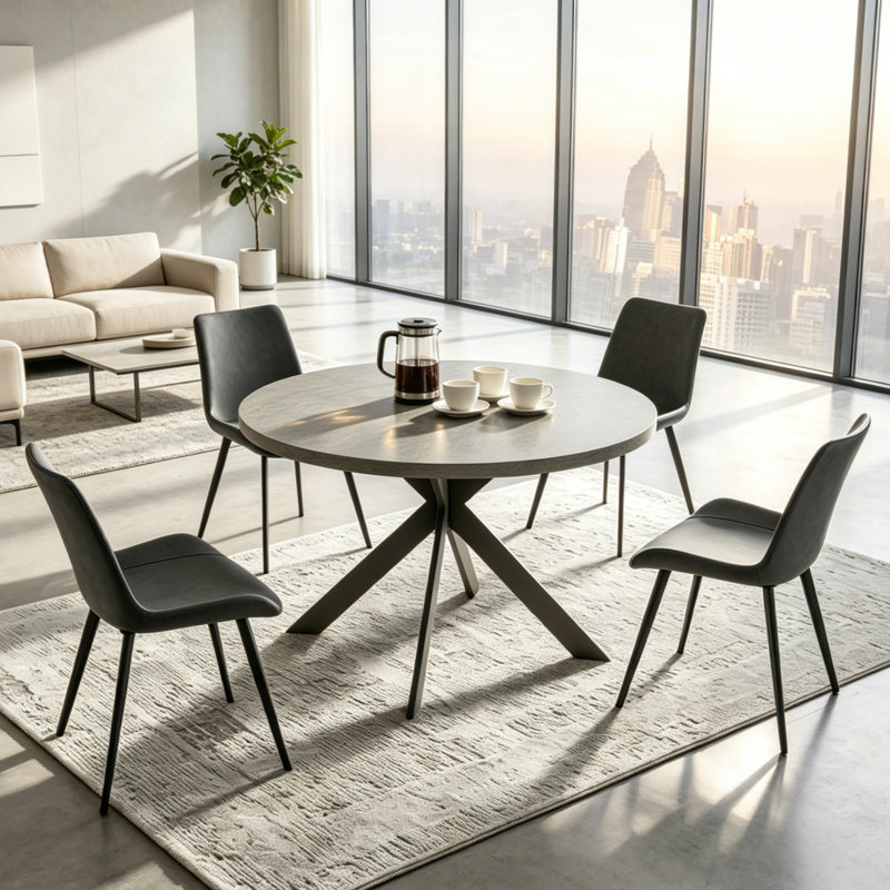 Ensemble de table ronde, Gris, 5 pièces: table, 4 chaises