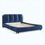 Cadre de lit plateforme tapissier en velours grand format, minimaliste moderne avec tête de lit segmentée moelleuse, bleu foncé
