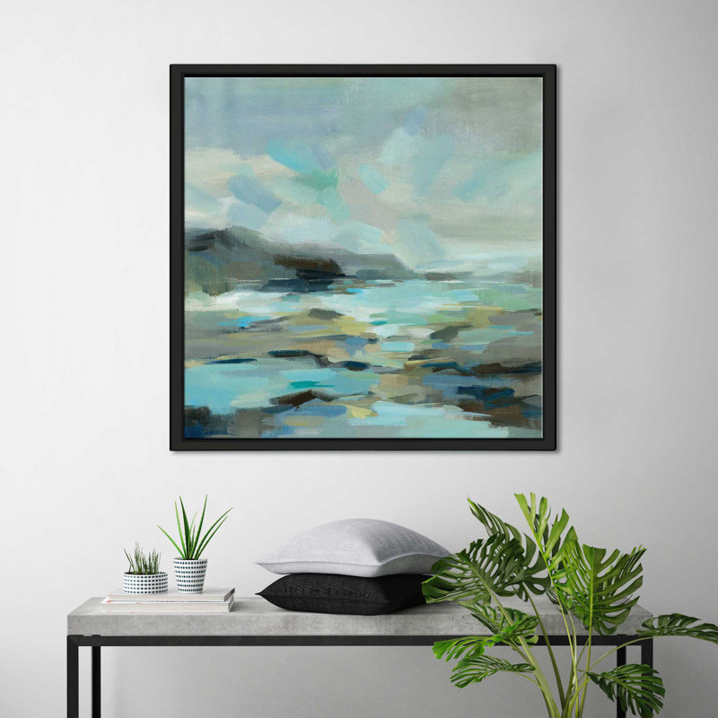 Lagon bleu - peinture, Cadre flottant noir, H 27,5 po x l 27,5 po x P 2 po