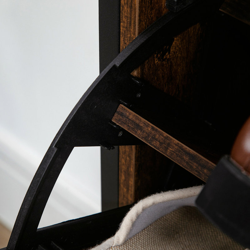 Armoire à chaussures industrielle de style rustique brun - 12 pièces avec 2 tiroirs rabattables, porte d'entrée compacte et robuste, fabrication peu encombrante