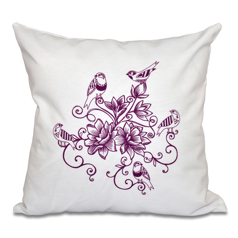 Botanical Blooms Floral Reversible Throw Pillow, 16" H x 16" W, Purple