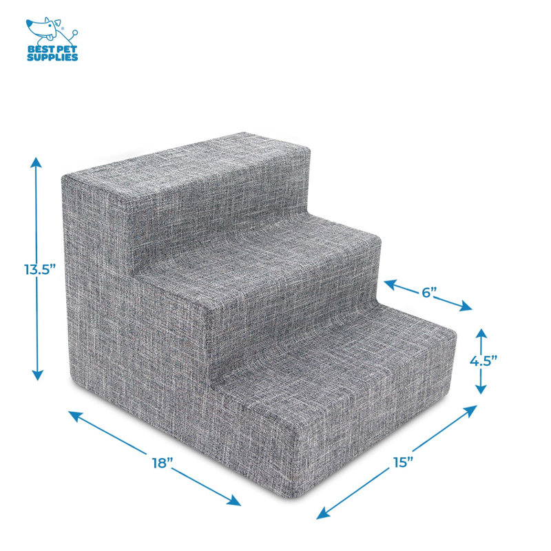 Beige 3-Step Foam Pet Stairs with Paw Print Pattern