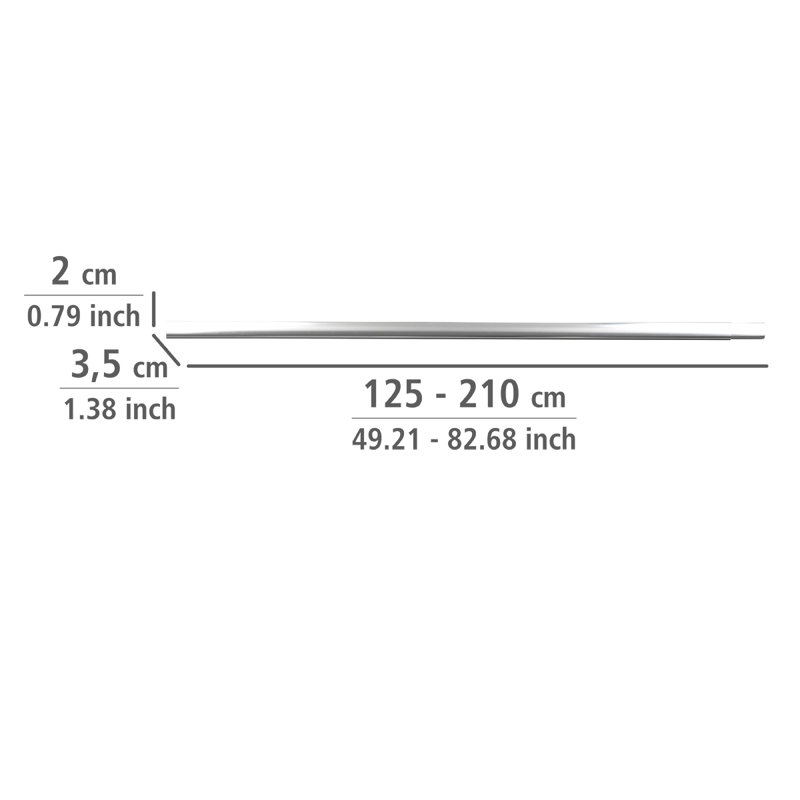 Single Curtain Pole, 2cm H x 210cm W x 3.5cm D, Chrome