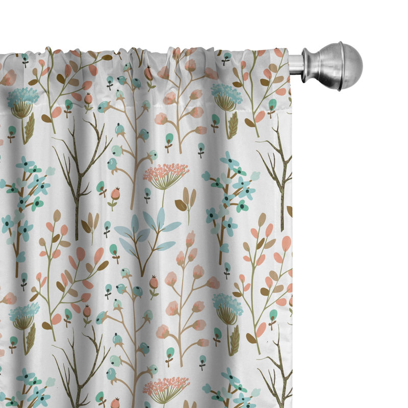 Botanical Floral Semi-Sheer Rod Pocket Curtain Panels, 28" x 95"