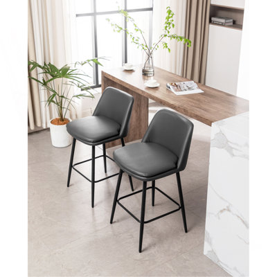 Counter Height Swivel Bar Stools Set Of 2, 360° Swivel Upholstered Barstools With Back And Metal Legs, 25.6" Seat Height,Counter Stools For Kitchen Island And Pub
