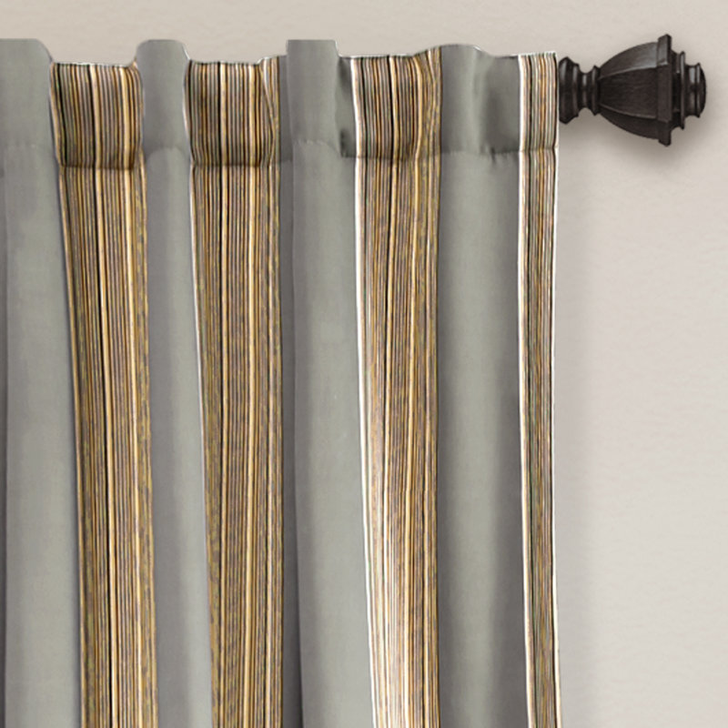 Julia Gray Polyester Stripe Room Darkening Curtain Panels