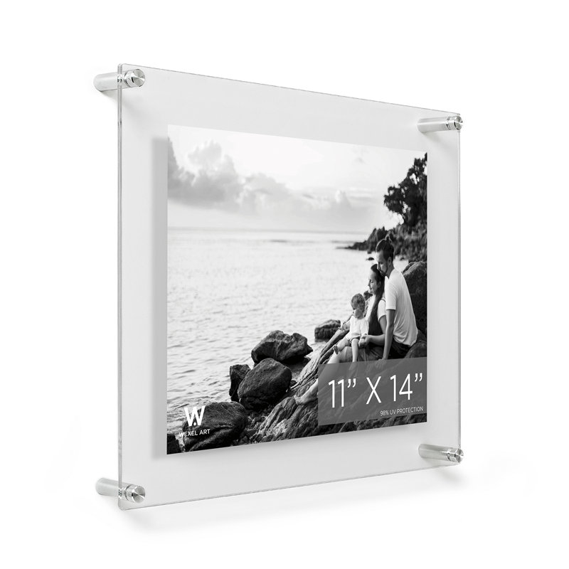 Clear UV-Grade Acrylic Modern Floating Picture Frame, Silver, 11" W x 14" H