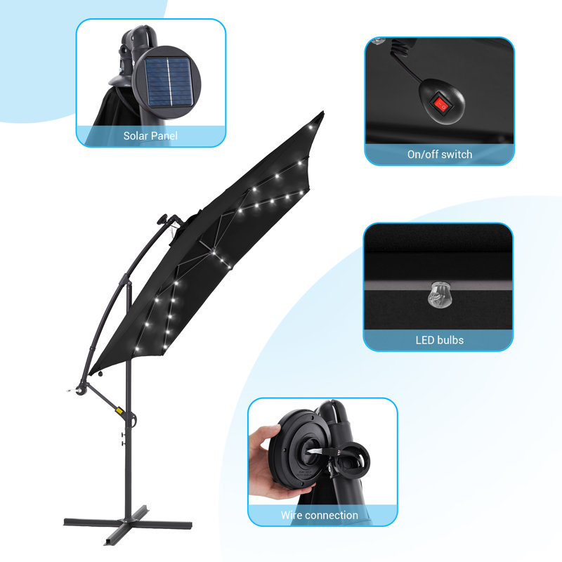98.4'' Lighted Cantilever Umbrella, Black