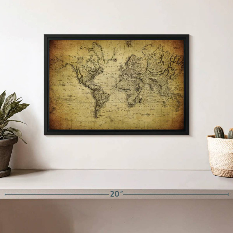 Carte du monde Aliaz sépia, H 9 po x l 13 po