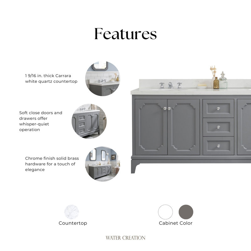 Queen 72" Double Bathroom Vanity Set with Mirror, Cashmere Gray