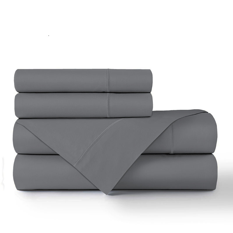 Ensemble de draps 100% coton jersey, Grand, Gris foncé