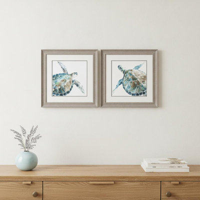 Set Of Two Neutral Sea Turtle Brown Framed Print Wall Art