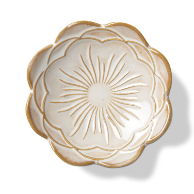 Mum Flower Trinket Dish White Stoneware Everyday