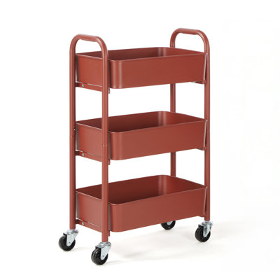 3-Tier Under Desk Mobile Utility Cart with Metal Storage Organizer