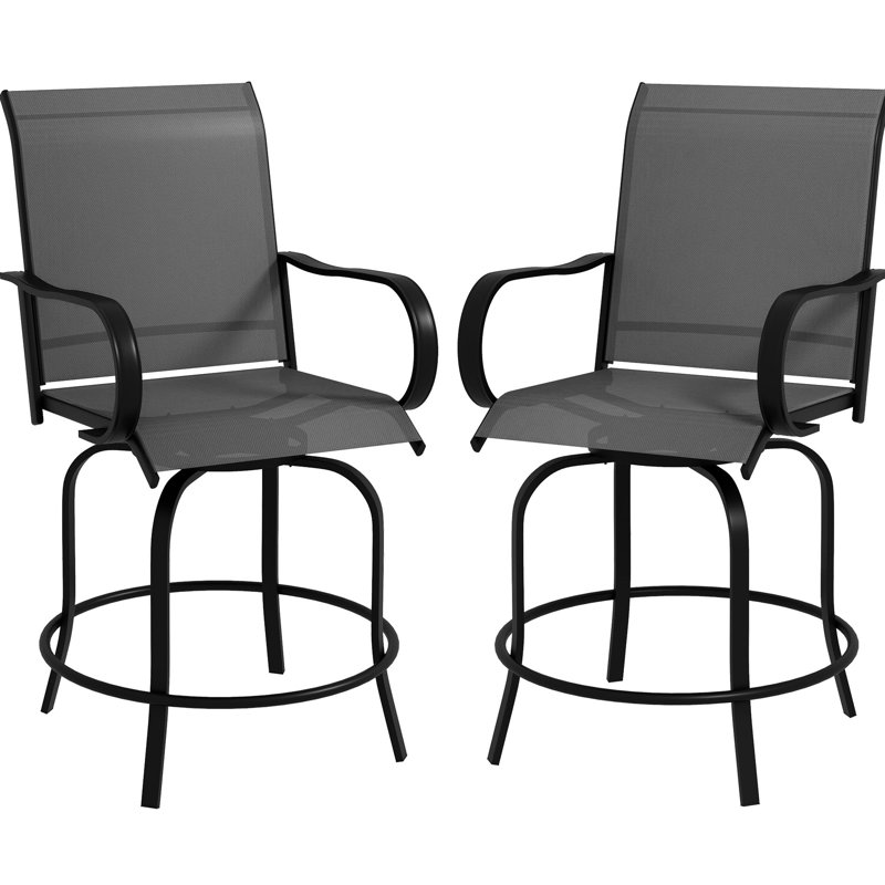 2 tabourets de bar pivotants avec tissu en maille haute, structure en acier pour patio extérieur, balcon, bord de piscine, cour arrière, gris (deux