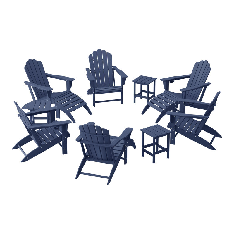 Outdoor Poly Adirondack Chair With Ottoman And Side Table 12-Piece Set, Navy