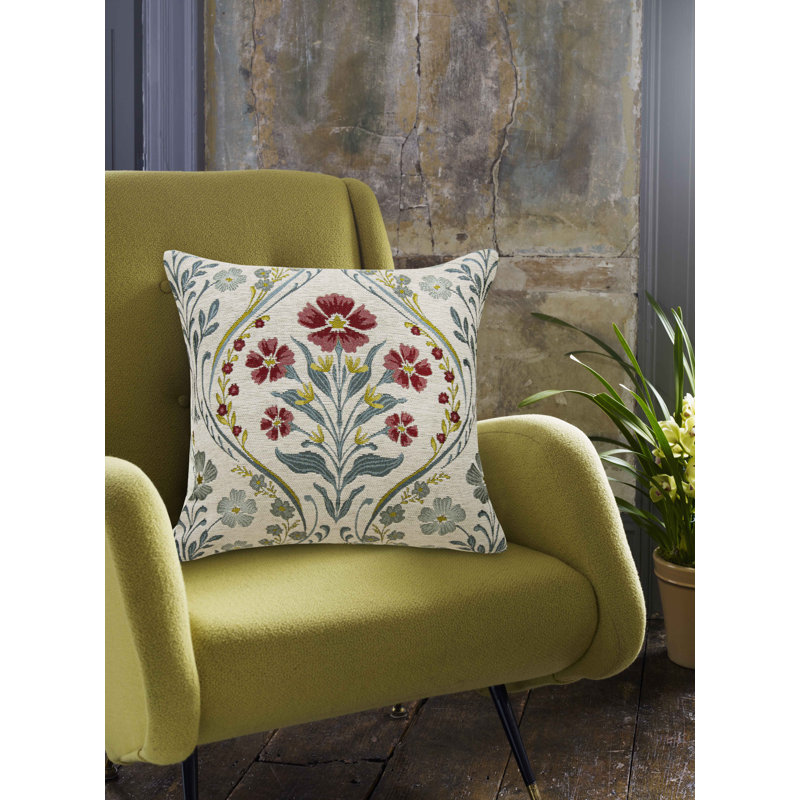 Alaaya Floral Square Cushion, Beige/Teal/Red