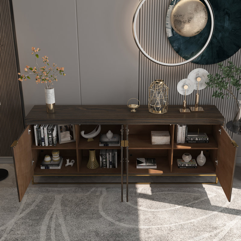 4-Door Wooden Storage Sideboard, Brown, solid wood feet