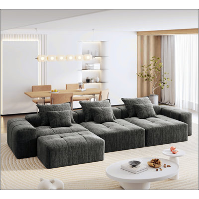 Canapé modulaire surdimensionné moderne surdimensionné, tissu chenille étincelant, coussin moelleux, 6 coussins, combinaison de 6 pièces de bricolage