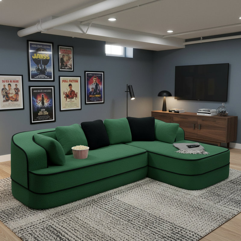 Canapé modulaire 106 po en tissu Teddy, Vert émeraude, Orienté à droite