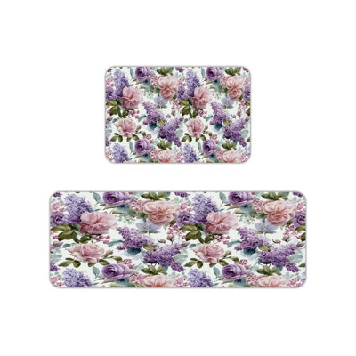Tapis de cuisine à motif floral rose pour chambre à coucher, ensemble de 2, mauve