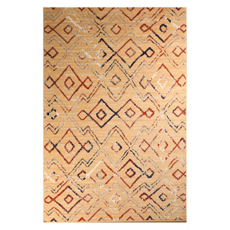 Tapis géométrique orange, Rectangle 3 pi 6 po x 5 pi 6 po
