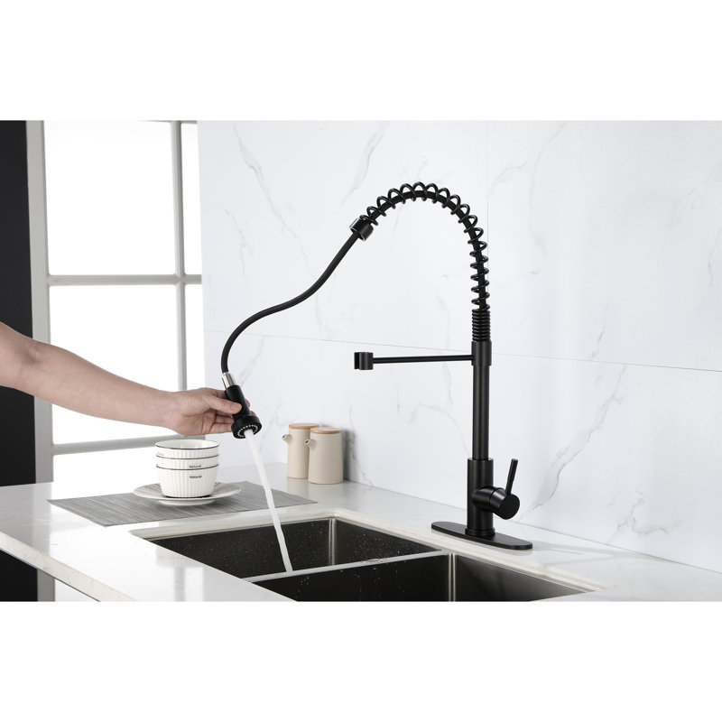 Robinet escamotable noir mat à usage industriel, acier inoxydable robuste, robuste