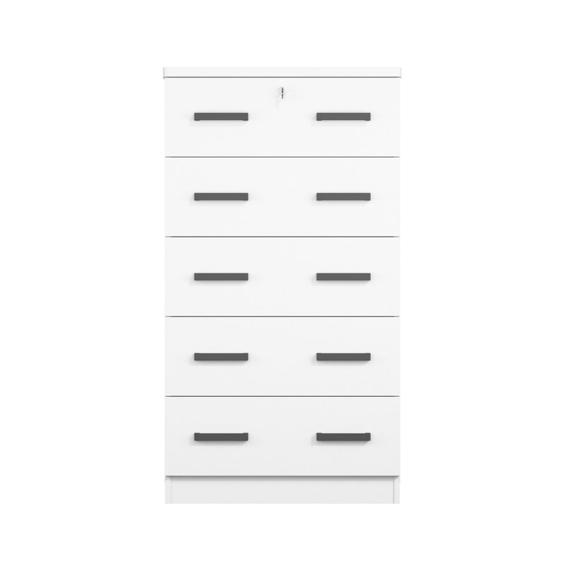 Commode 5 tiroirs 5 pouces Giello, Blanc