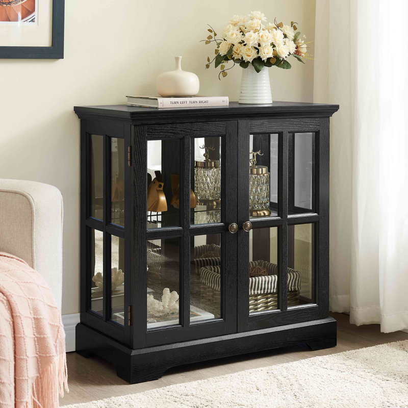 LED Curio Display Cabinet, Antique Display Cabinet With Adjustable Shelves, Retro Design Quality Showcase With Lattice Doors Elegant Bookcase And Storage Cabinet