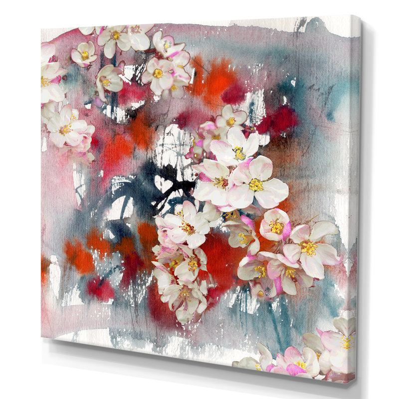 Pommier en fleurs - décoration murale traditionnelle sur toile, H 16 po x l 16 po x P 1 po, Toile tendue