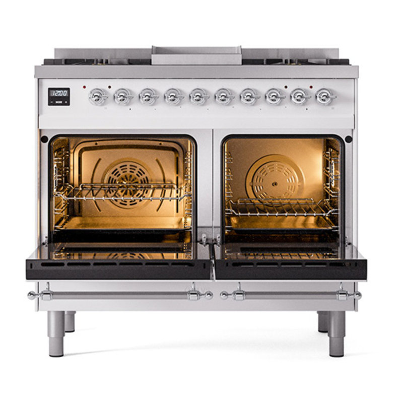 ILVE Nostalgie II Series 40 inch Dual Fuel Range with 6 Sealed Burners, Griddle (Glass Door), Natural Gas, RAL/Chrome