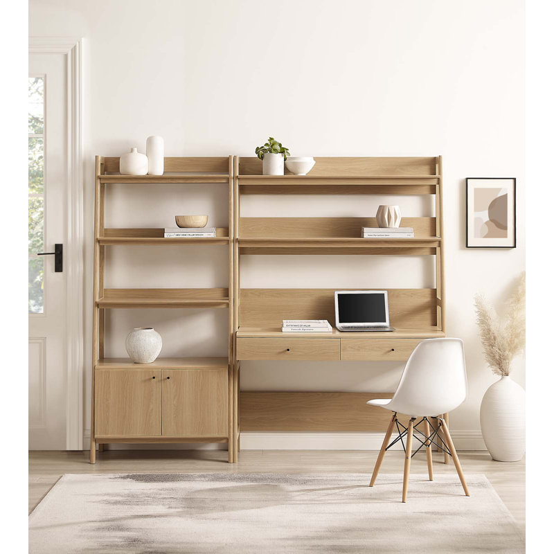 Bureau et bibliothèque en bois 2 pièces Modway Bixby, Chêne