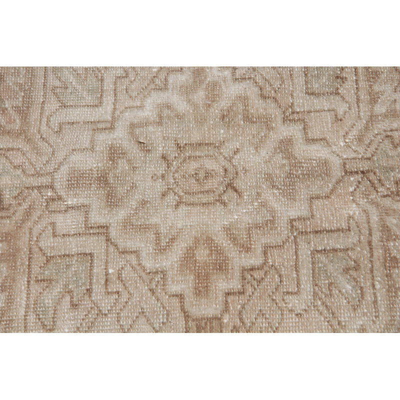 Tapis Oushak beige unique - Tapis en laine fait à la main à motif oriental rétro pour décoration intérieure