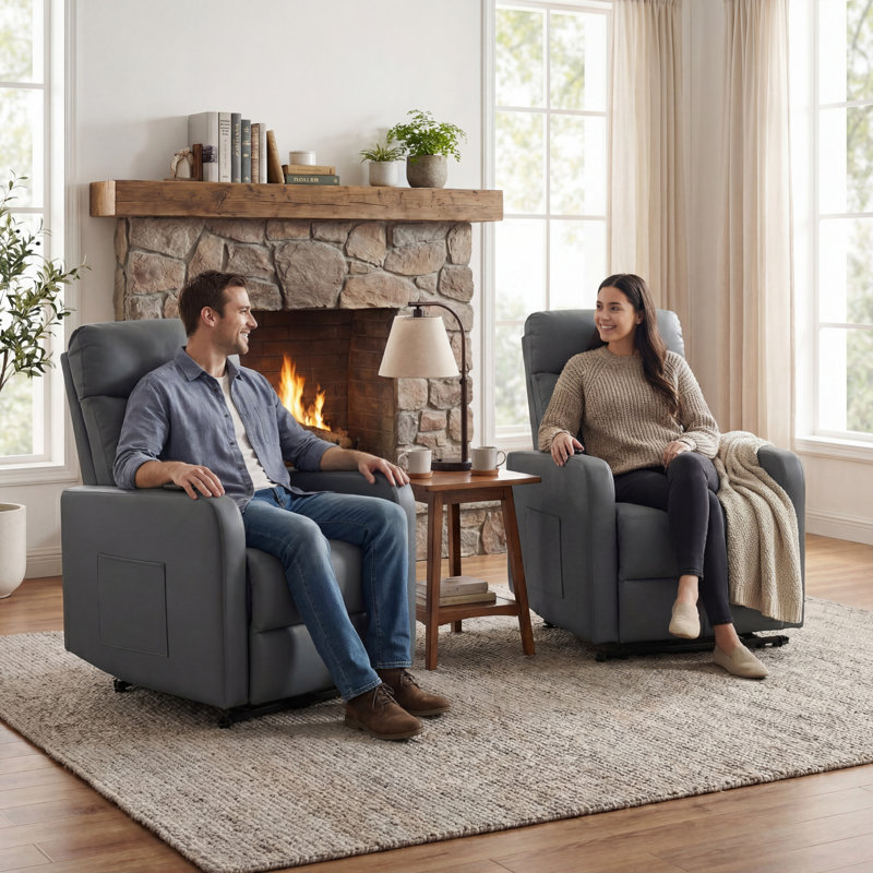 Ensemble de fauteuils inclinables muraux en cuir avec télécommande Wall Hugger (ensemble de 2), Faux cuir gris
