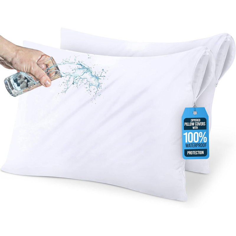 Paquet de 2 protège-oreillers standards Beddora, housses de coussins imperméables à fermeture à glissière, anti-punaises et anti-acariens, enveloppements doux et silencieux pour la protection contre les allergies