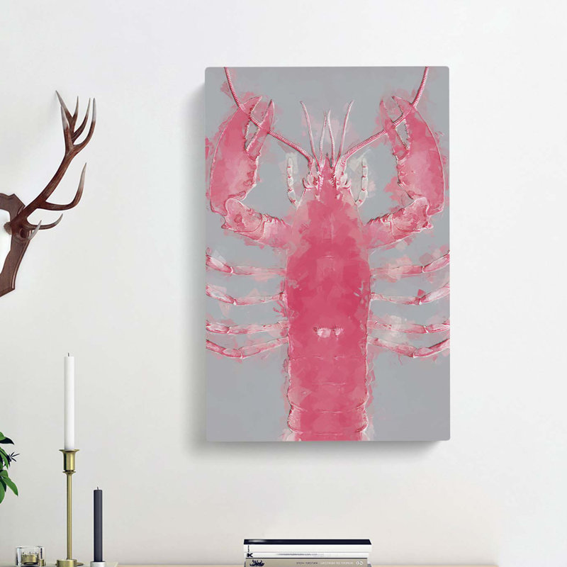The Pink Lobster In Abstract - Wrapped Canvas Painting, 60cm H x 40cm W x 3cm D