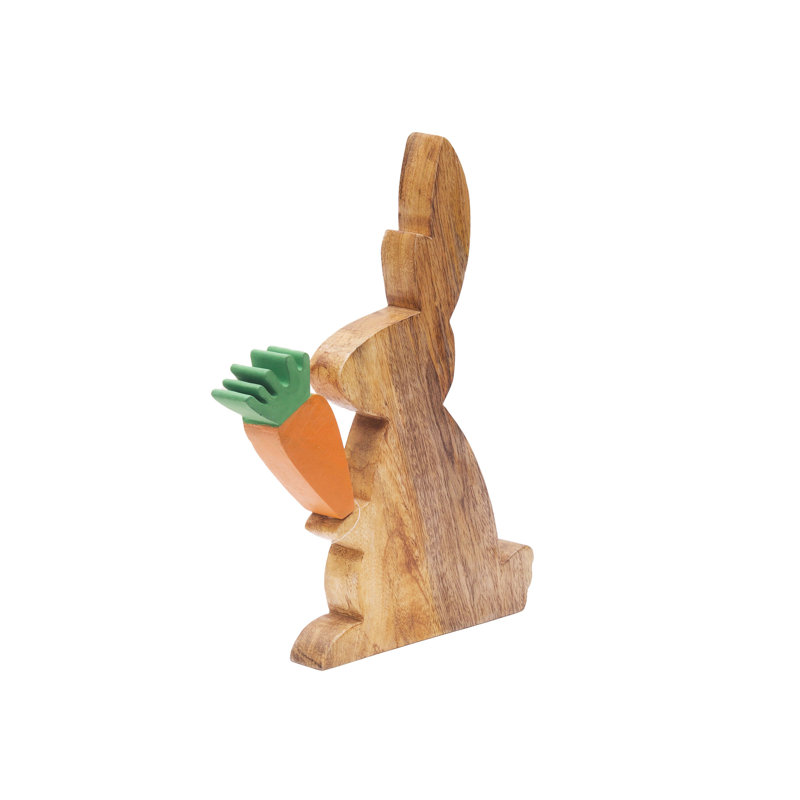 Wooden Easter Bunny Rabbit with Carrot Figure