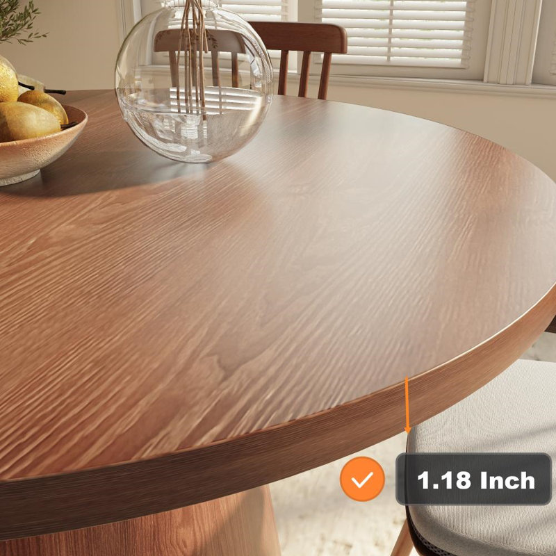 Round Small Dining Table - Farmhouse Solid Wood 43" Table For 2/4 People, 29.52" H x 43.31" L x 43.31" W, Brown