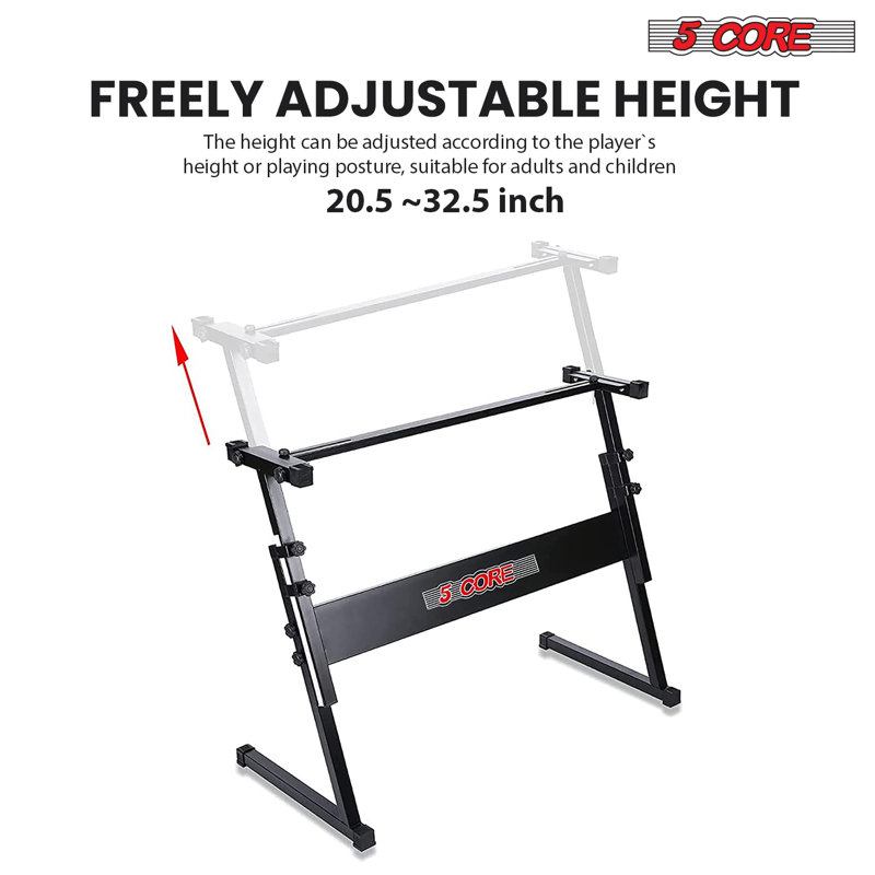 5 Core Keyboard Stand Adjustable z Style Piano Riser + Keyboard Piano Bench, Black