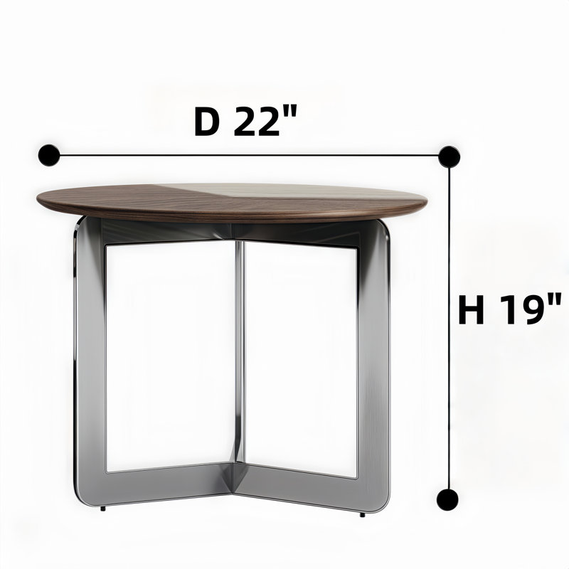 22" Round End Side Table With Stain Steel Base